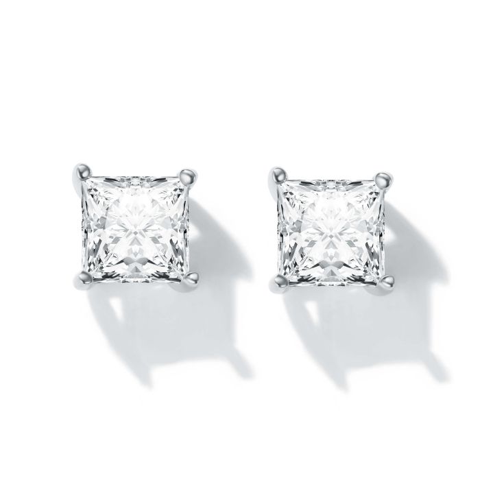 Solitaire Square Clear Cubic Zirconia Sterling Silver Stud Earrings 5mm Rhodium Plated