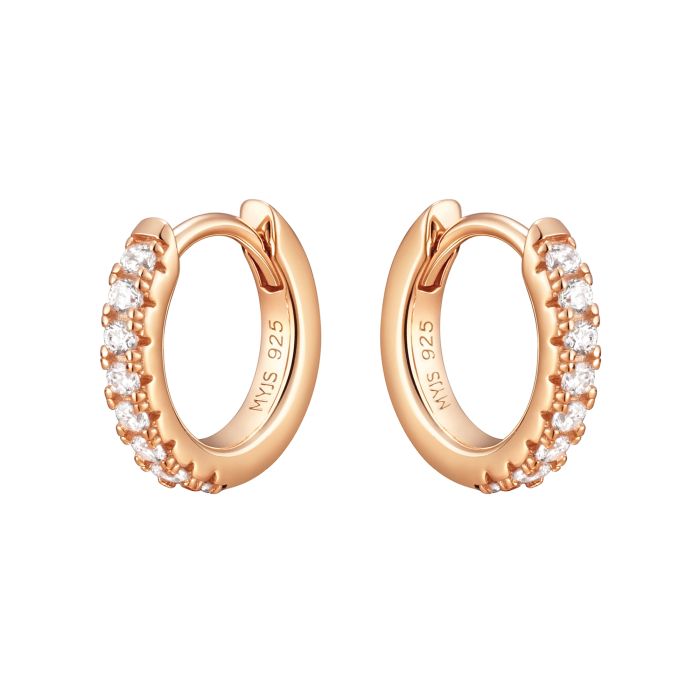Eternity Metro Mix Hoop Carrier Earrings in Sterling Silver Clear Rose Gold Plated