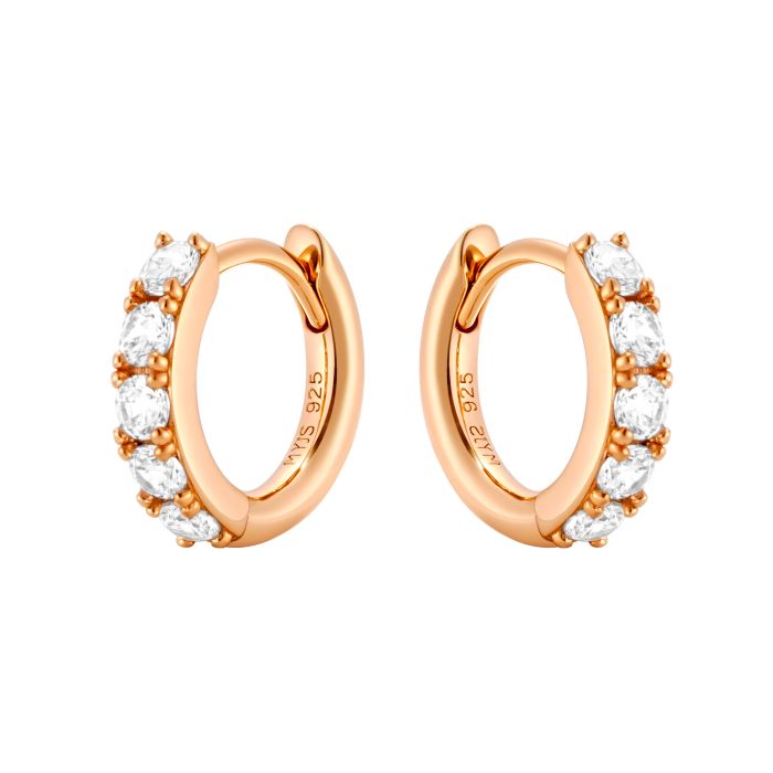 Eternity Bold Mix Hoop Carrier Earrings in Sterling Silver Clear Rose Gold Plated