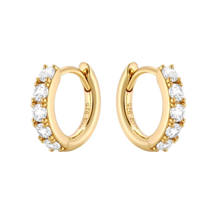 Eternity Bold Mix Hoop Carrier Earrings in Sterling Silver Clear Gold Plated