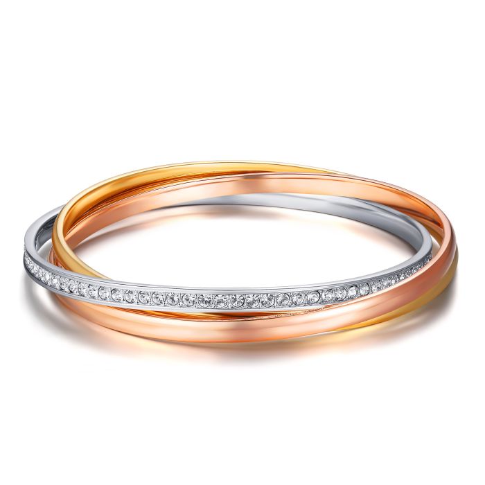 Trinity Interlocking Bracelet Bangle with Swarovski Crystals Tri Gold Plated