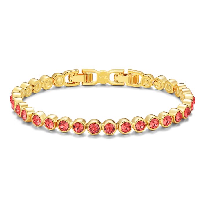 Tennis Bracelet with Padparadscha Swarovski Crystal Gold Plated