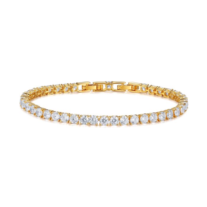 Jazz Tennis Bracelet with 4mm Clear Cubic Zirconia Bridal Gold Plated