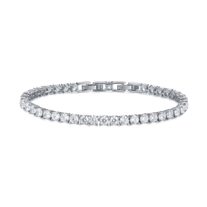 Jazz Tennis Bracelet with 4mm Clear Cubic Zirconia Bridal Rhodium Plated