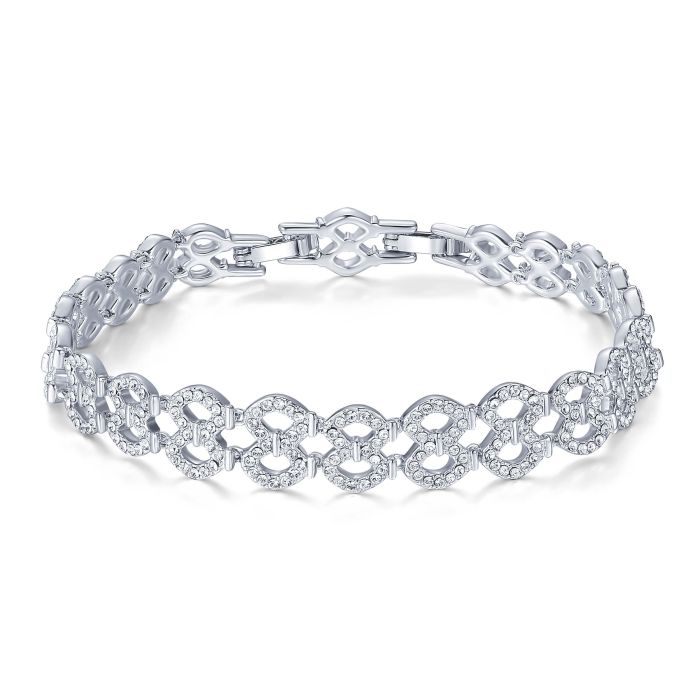Lace Bracelet w Clear Swarovski Crystals Rhodium Plated Bridal