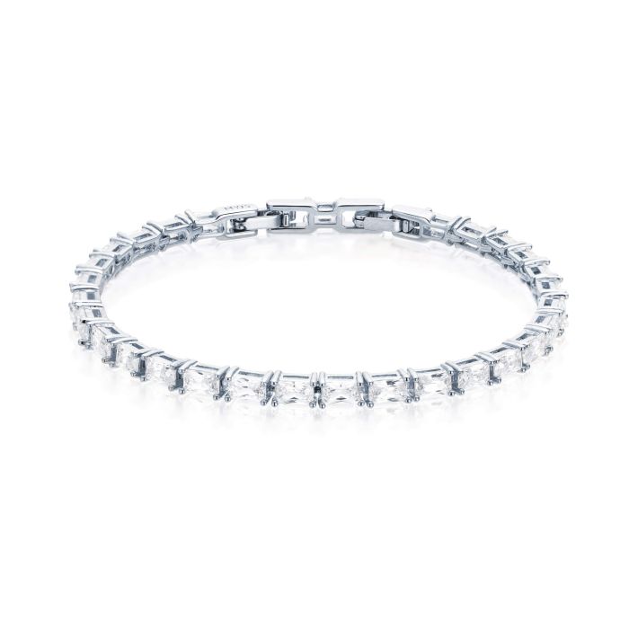 Jazz Tennis Bracelet with Baguette Cut Cubic Zirconia Rhodium Plated Bridal