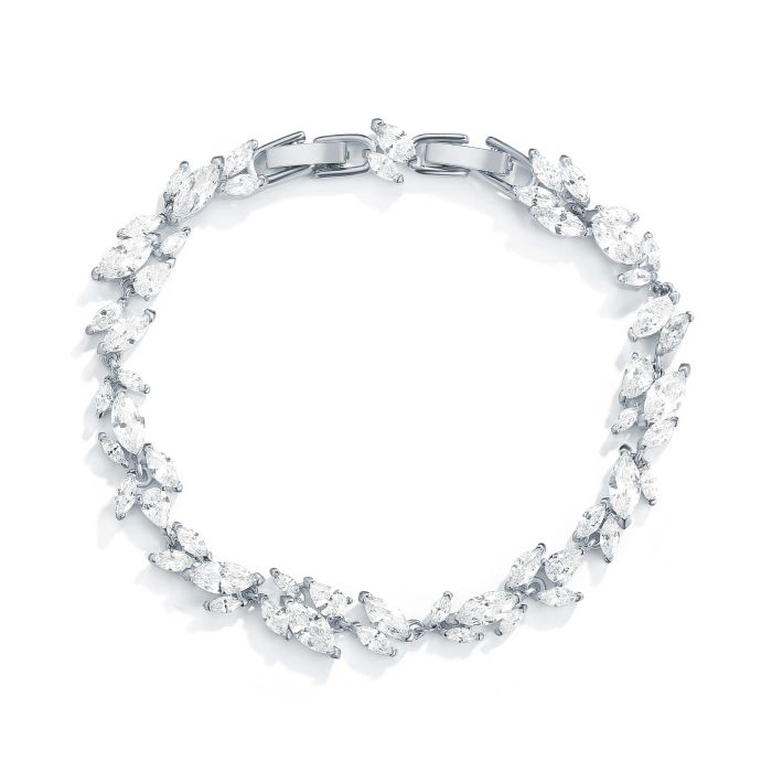 Louison Cluster Statement Bracelet with Clear Cubic Zirconia Rhodium Plated