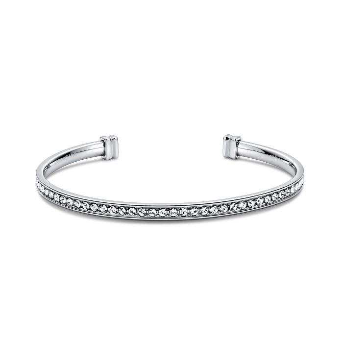 Eternity Metro Statement Open Bangle with Clear Austrian Crystals Rhodium Plated