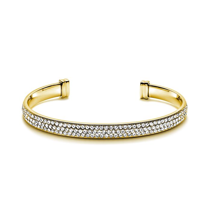 Showstopper Statement Open Bangle with Clear Austrian Crystals Gold Plated