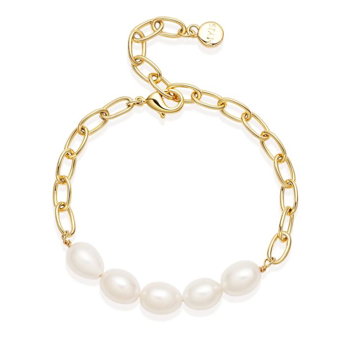 Bold Oval Freshwater Pearl Bracelet Gold Plated