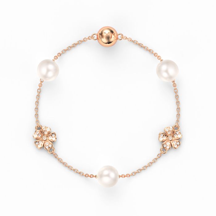 Cherry Blossom Flower Bracelet White Freshwater Pearls Rose Gold Plated