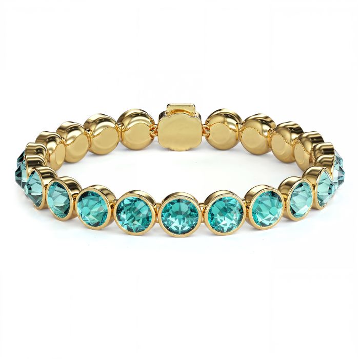 Statement Tennis Bracelet with Light Turquoise Crystals Gold Plated