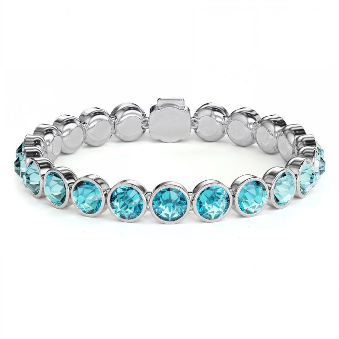 Statement Tennis Bracelet with Aquamarine Crystals Rhodium Plated