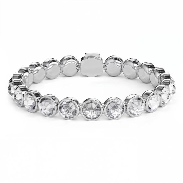 Statement Tennis Bracelet with Clear Crystals Rhodium Plated