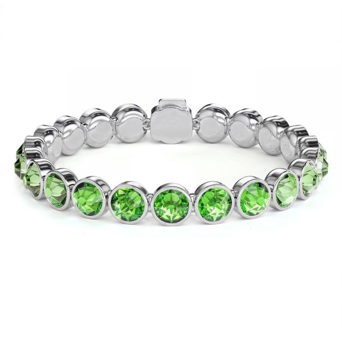 Statement Tennis Bracelet with Peridot Crystals Rhodium Plated