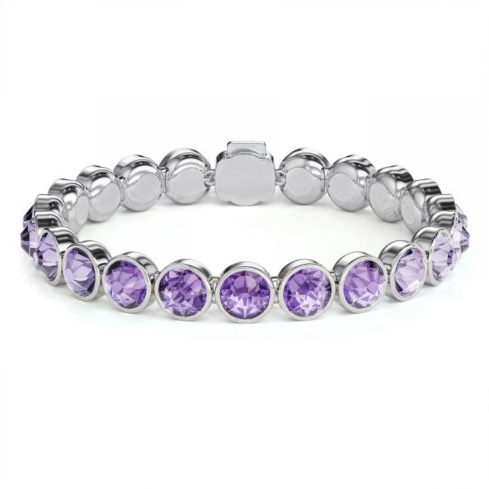 Statement Tennis Bracelet with Violet Crystals Rhodium Plated