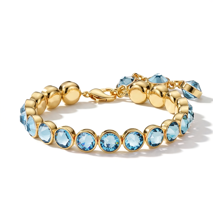 Signature Tennis Bracelet Aquamarine Gold Plated