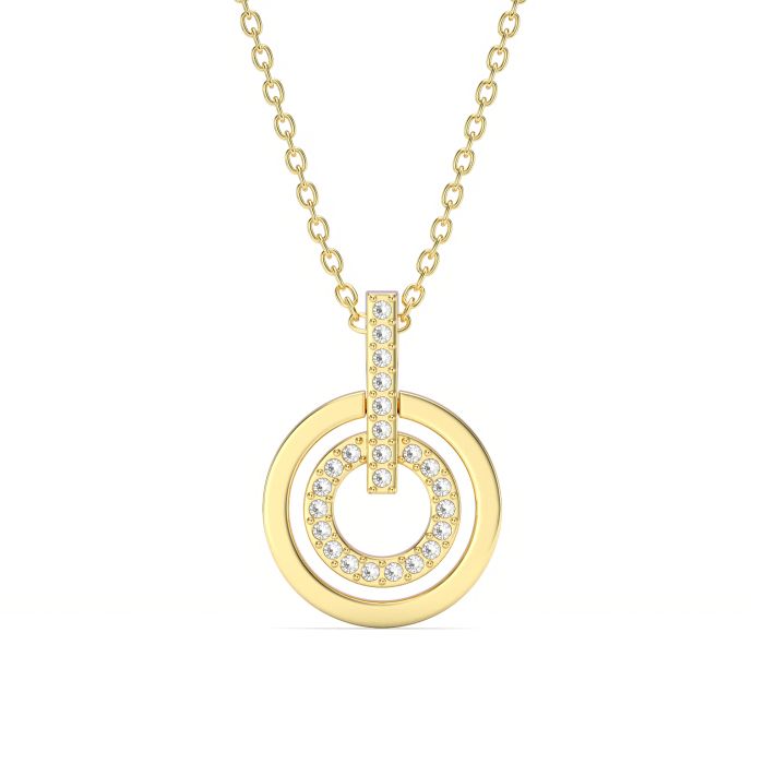 Circle Double Necklace with Clear Crystals Gold Plated