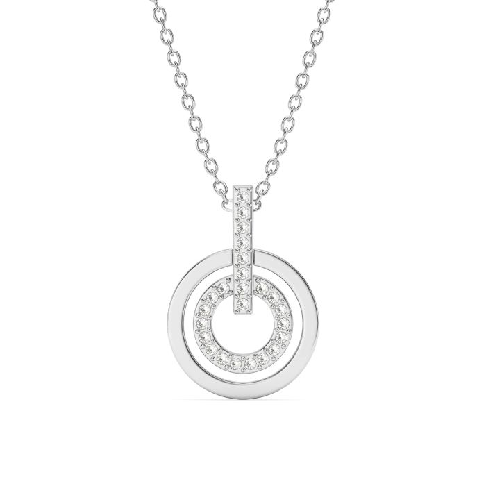 Circle Double Necklace with Clear Crystals Rhodium Plated