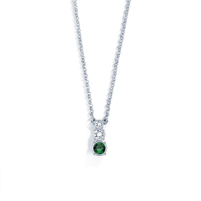 Attract Trilogy Round Pendant with Emerald Austrian Crystals Rhodium Plated