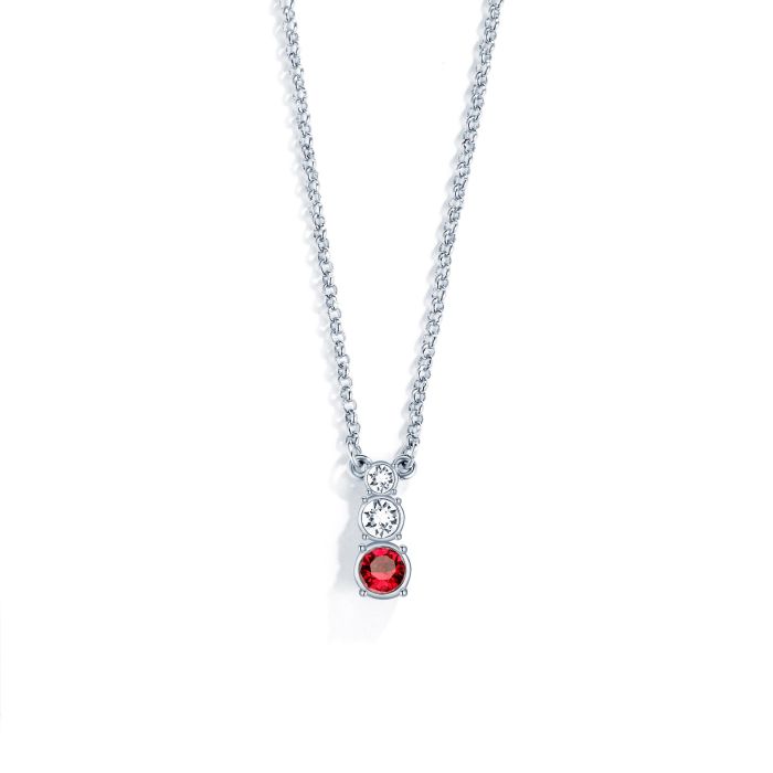 Attract Trilogy Round Pendant with Swarovski Ruby and Clear Crystals Rhodium Plated