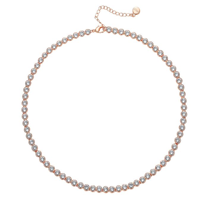 Tennis Necklace with Clear Swarovski Crystals Bridal Rose Gold Plated