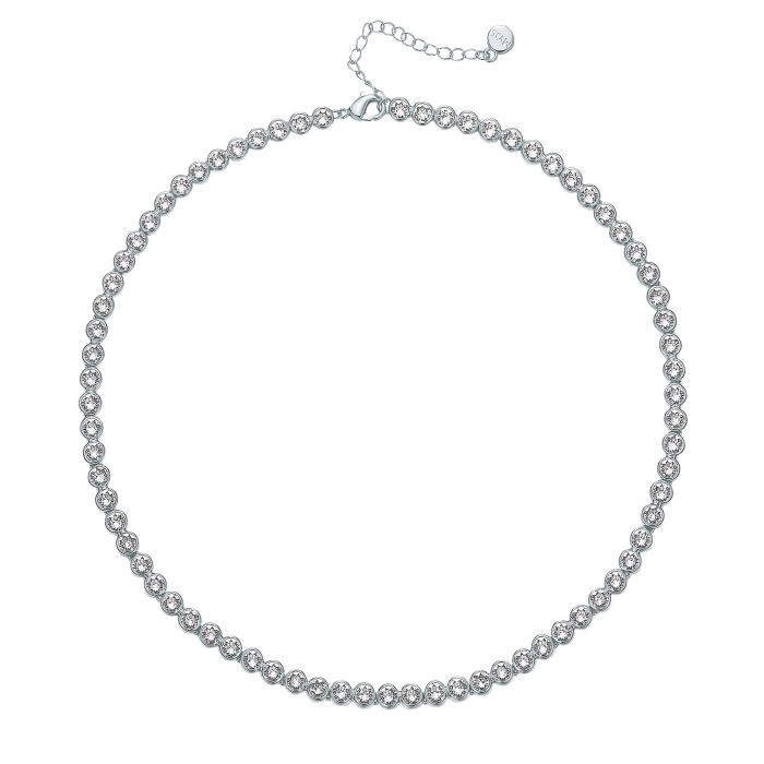 Tennis Necklace with Clear Swarovski Crystals Bridal Rhodium Plated