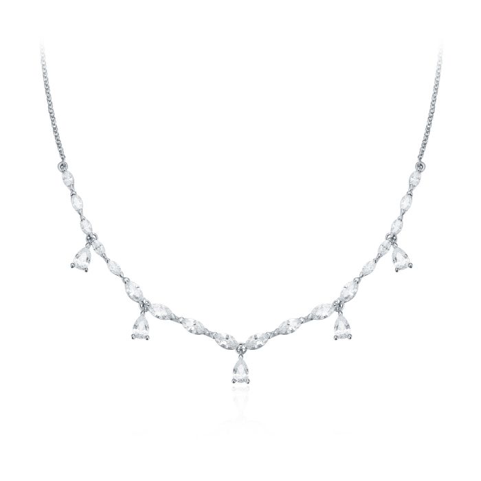 Louison Layer Necklace with Clear Cubic Zirconia Rhodium Plated