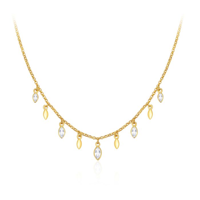 Mayfly Layer Necklace with Clear Swarovski Crystals Gold Plated