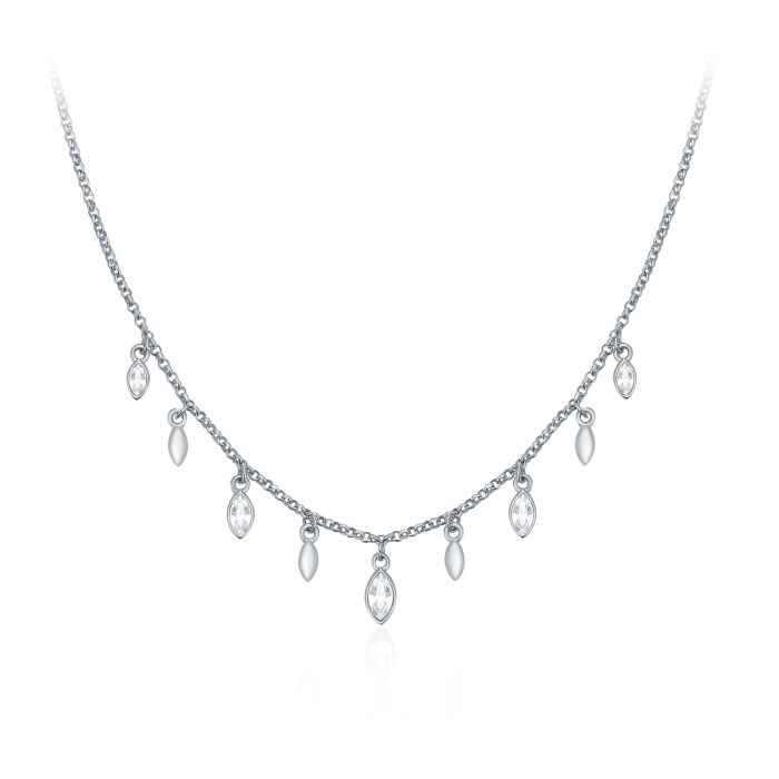 Mayfly Layer Necklace with Clear Swarovski Crystals Rhodium Plated