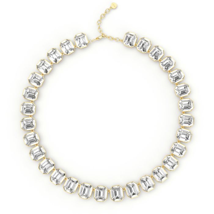Octagon Sensational Statement Necklace Clear Crystals Gold Plated