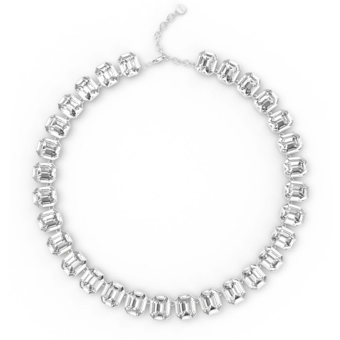 Octagon Sensational Statement Necklace Clear Crystals Rhodium Plated