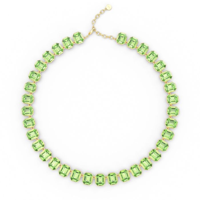 Octagon Statement Necklace Peridot Crystals Gold Plated