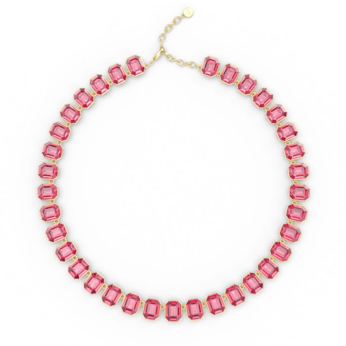 Octagon Statement Necklace Rose Crystals Gold Plated