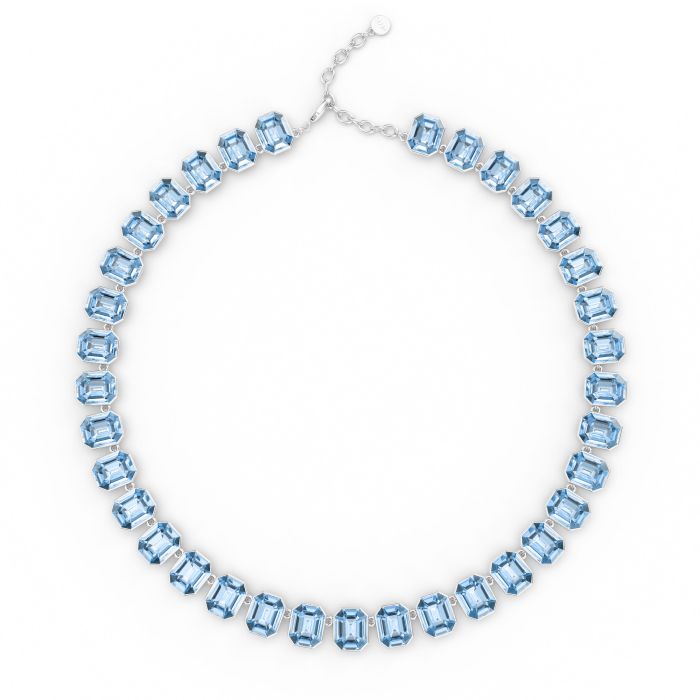 Octagon Statement Necklace Light Sapphire Crystals Rhodium Plated