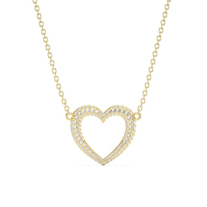 Open Heart Statement Pave Necklace Clear Crystals Gold Plated