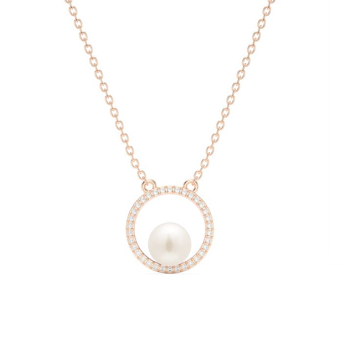 Halo Freshwater Pearl Necklace White Freshwater Pearl Rose Gold Plated
