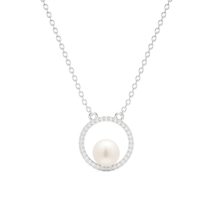 Halo Freshwater Pearl Necklace White Freshwater Pearl Rhodium Plated