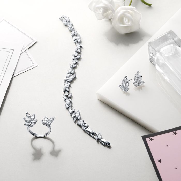 Louison Open Ring with Clear CZ Rhodium Plated