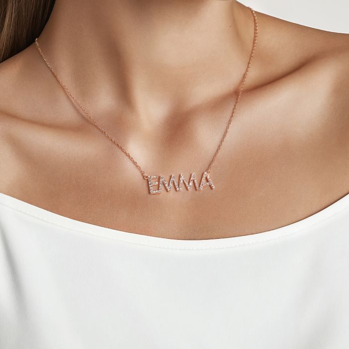 Customised Name Necklace Bold Personalised Necklace Sterling Silver Crystal Pave