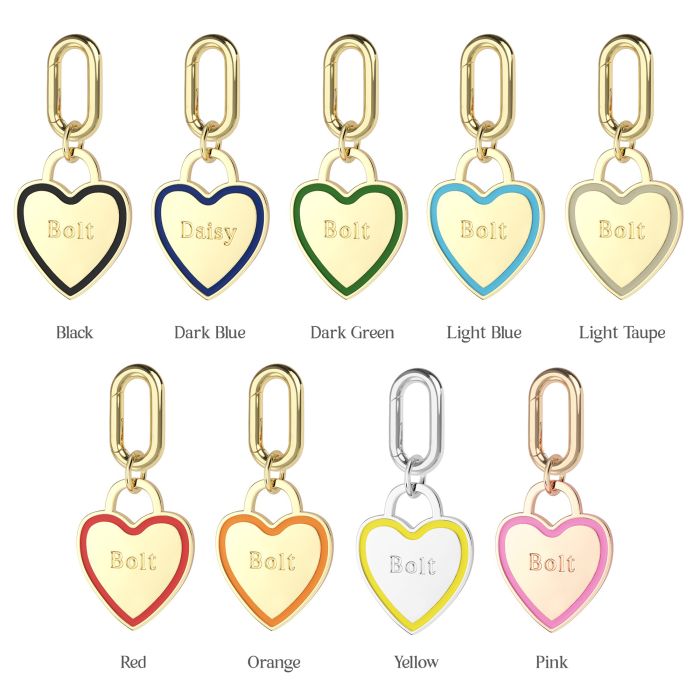 Personalised Enamel Heart Brass Pet Name Tag