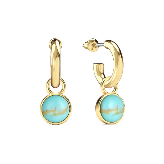 Round Cabochon Drop Earrings Turquoise Gold Plated
