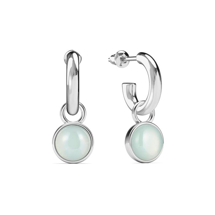 Round Cabochon Drop Earrings Amazonite Rhodium Plated