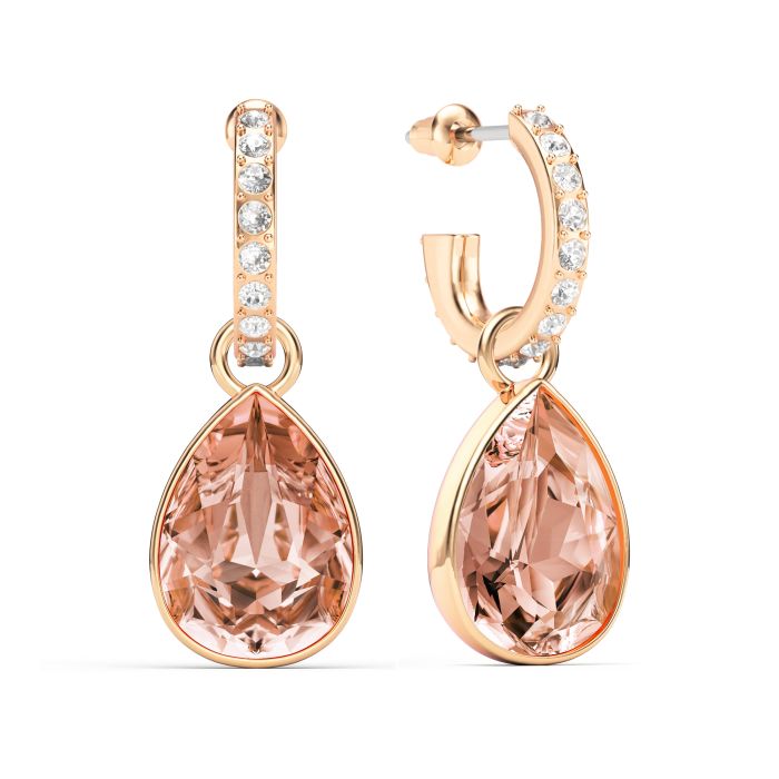 Statement Teardrop Vintage Rose Crystals Drop Earrings Rose Gold Plated