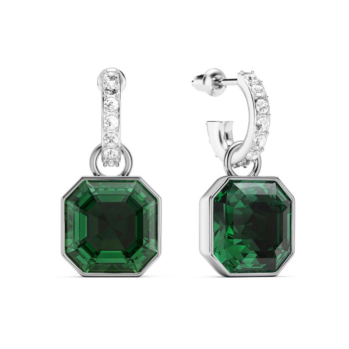 Asscher Mix Charms and Eternity 11mm Carrier Earrings Set Emerald Rhodium Plated