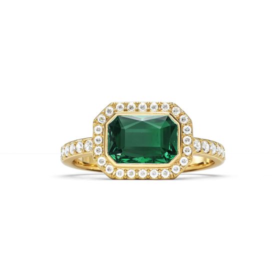 Halo Octagon Statement Ring with Emerald Crystals Gold Plated