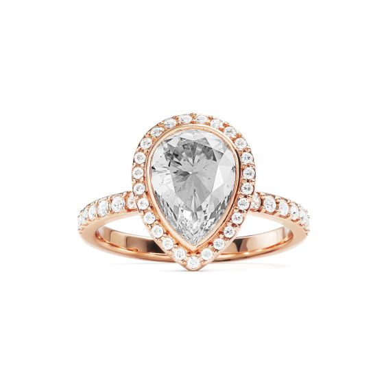 Halo Teardrop Statement Ring with Clear Crystals Rose Gold Plated