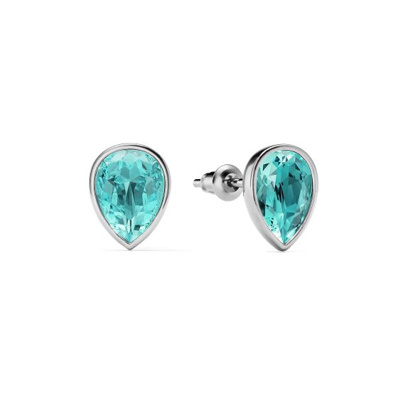 Teardrop Stilla Millenia Stud Earrings Light Turquoise Crystals Rhodium Plated Swarovski Stud Earrings Swarovski Crystal Earrings Swarovski Turquoise Earrings