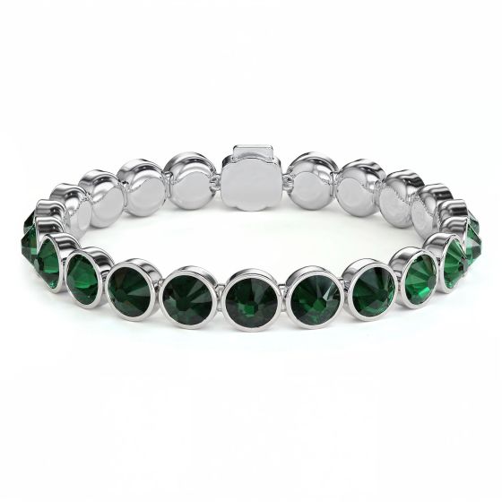 Statement Tennis Bracelet Swarovski Emerald Crystals Rhodium