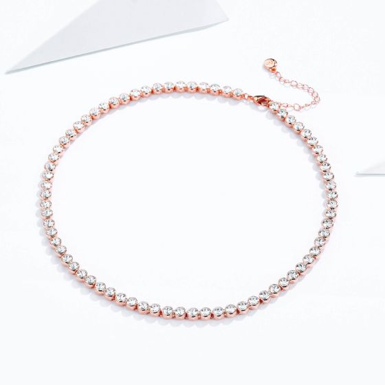 Tennis Necklace w Clear Swarovski Crystals Rose Gold Plated